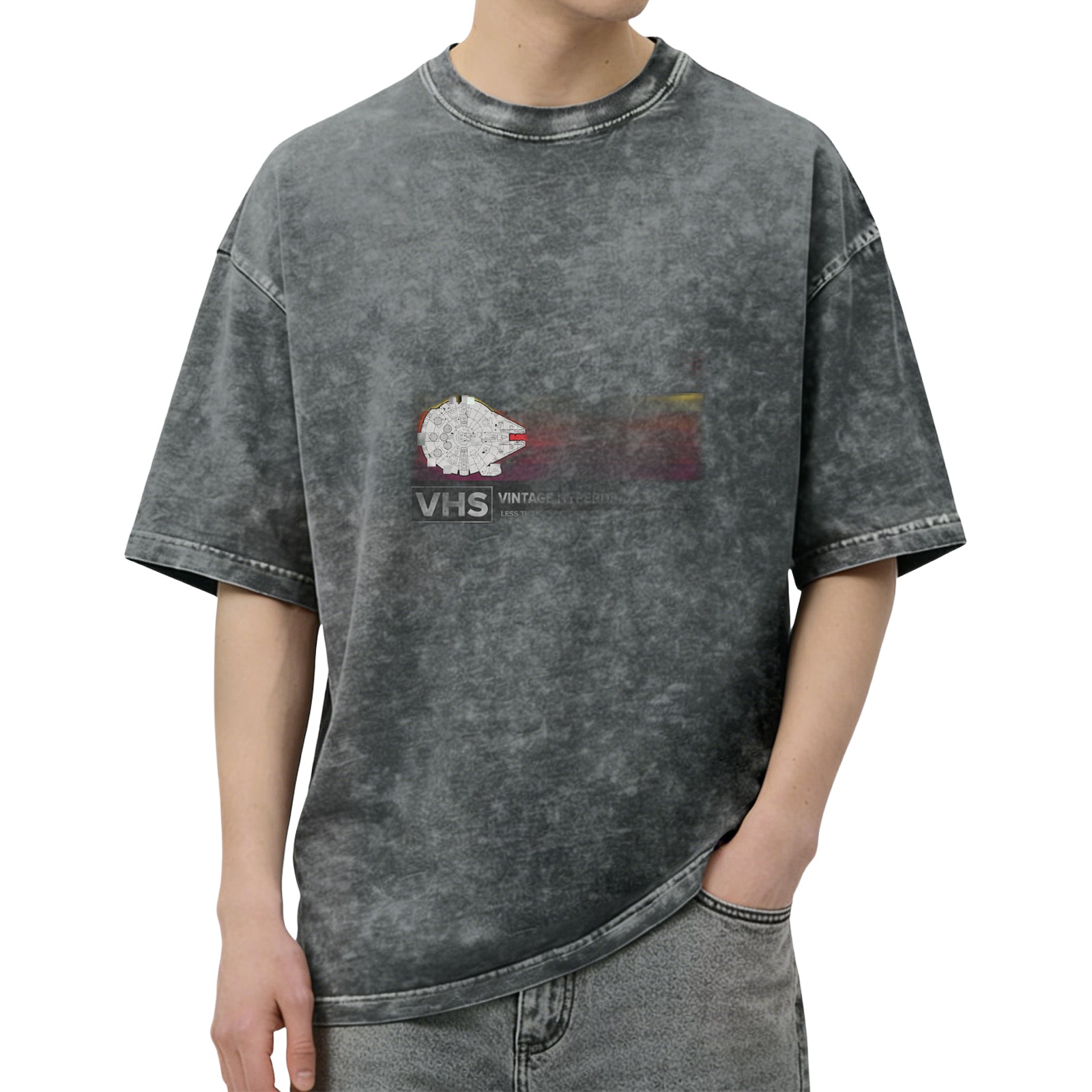 Vintage VHS Graphic Acid Wash Black Oversized T-Shirt