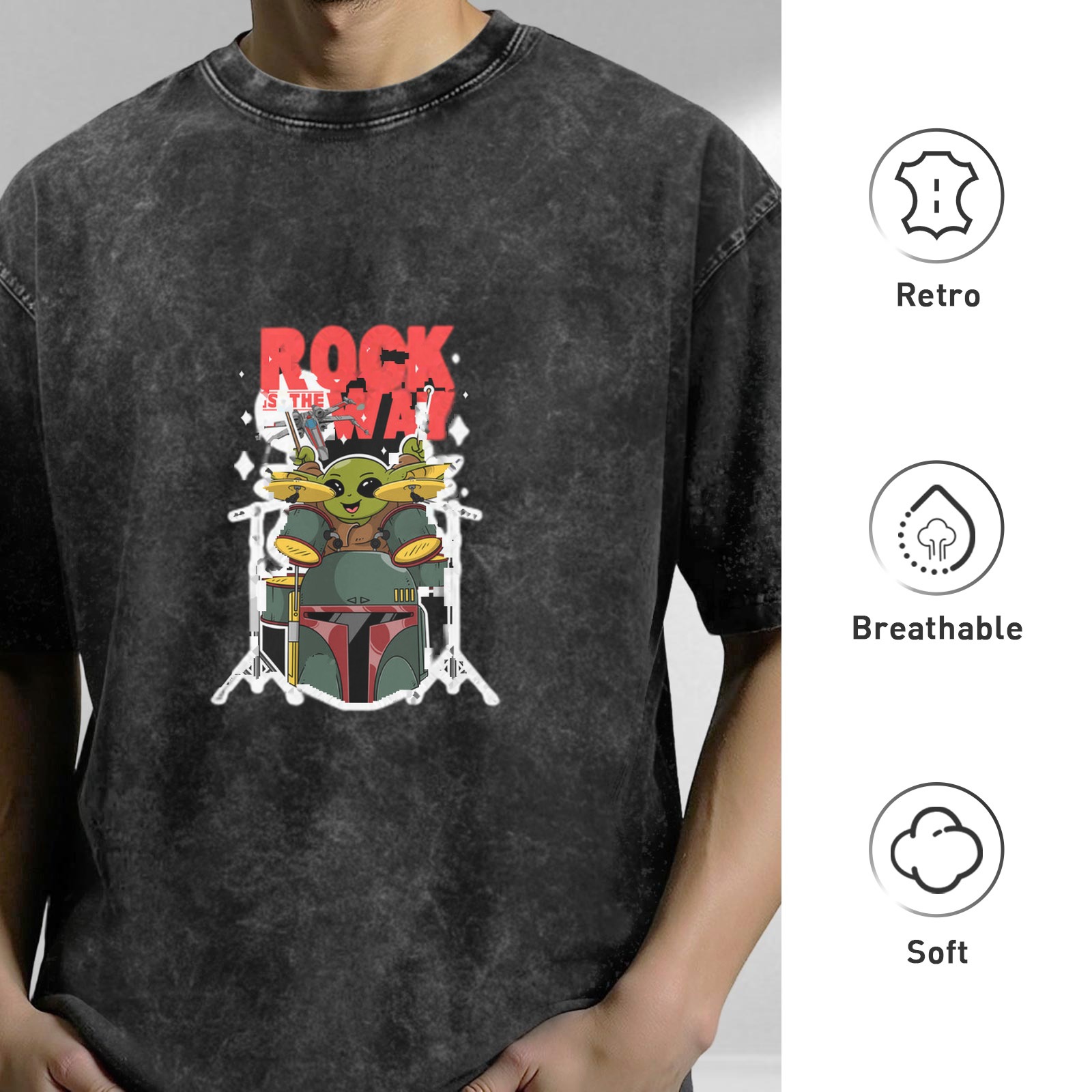 Rock Is The Way Baby Yoda Drummer Graphic T-Shirt