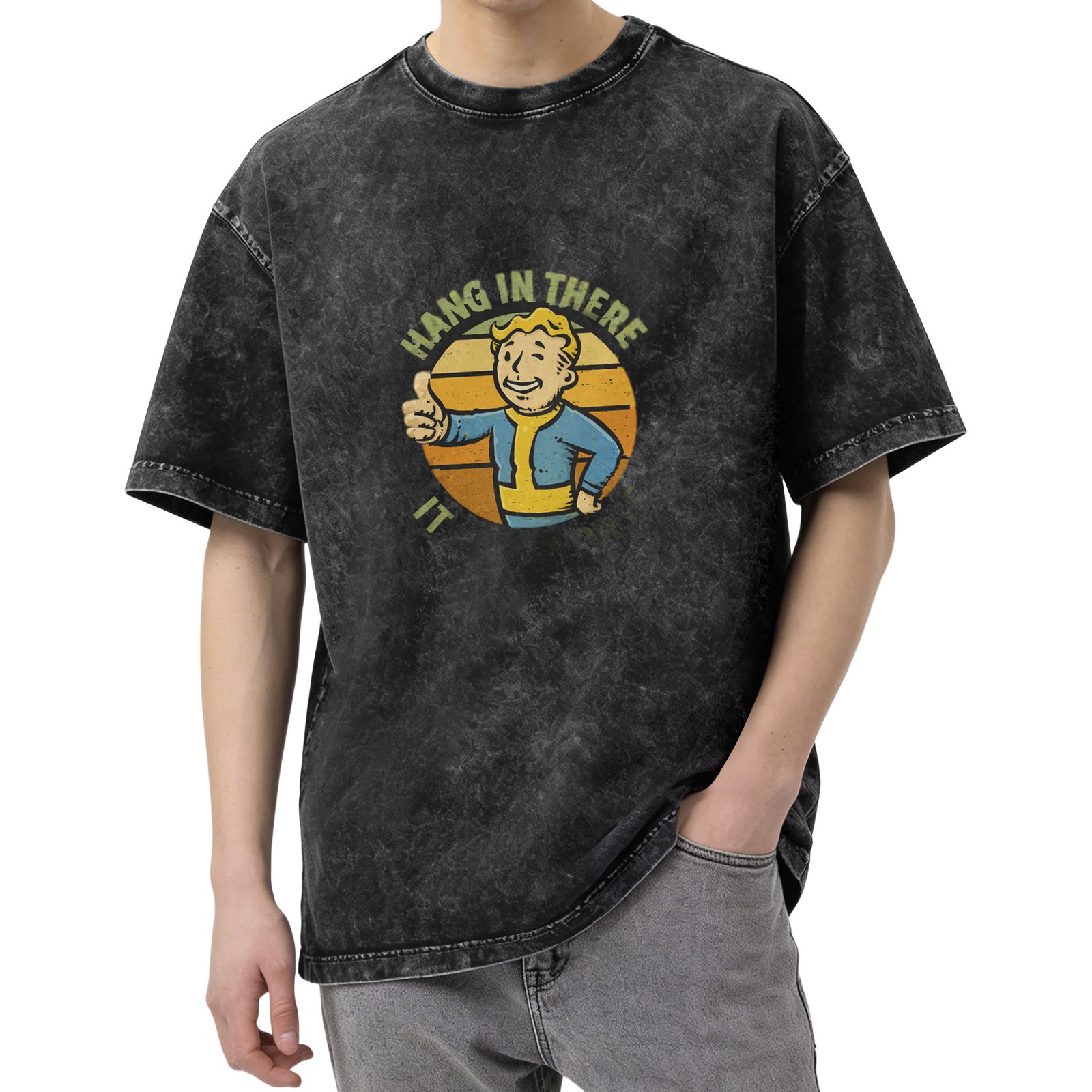 Fallout Vault Boy 'Hang In There' Vintage Wash Graphic T-Shirt