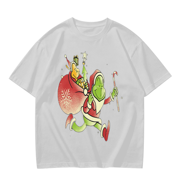 Olive T-shirt with Grinch Santa Christmas Graphic Design