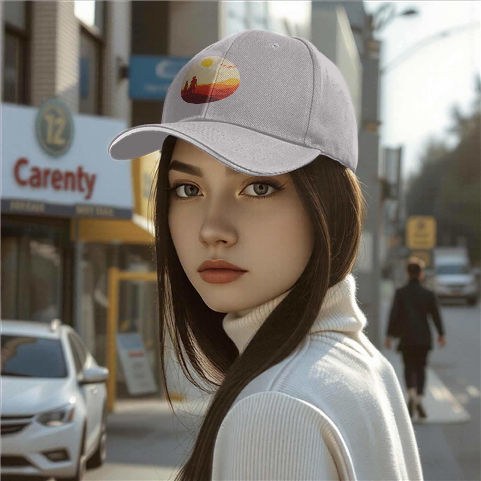 Black baseball cap with desert sunset silhouette print