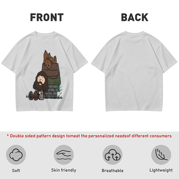 Olive T-Shirt With Cartoon Bearded Man And Doghouse Print