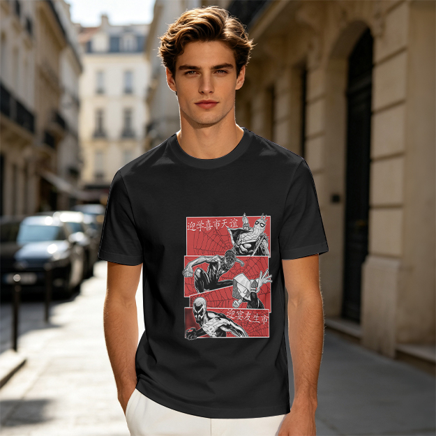 Olive T-shirt with Spider-Verse Style Comic Panels Print