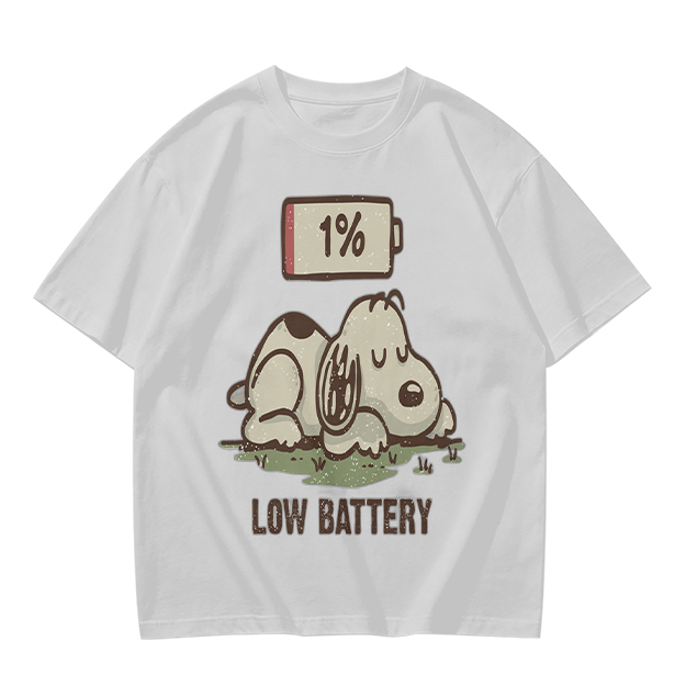 Olive T-Shirt With Tired Dog 1% Battery Graphic Print