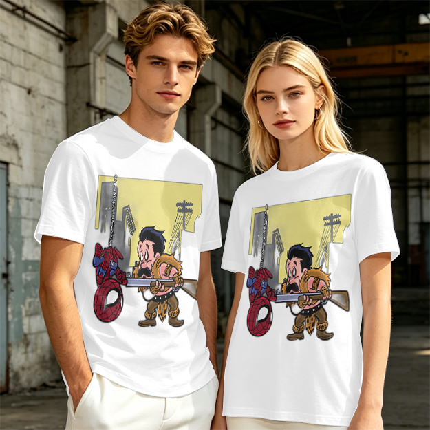Olive T-shirt with Spider-Man and Hunter Cartoon Print