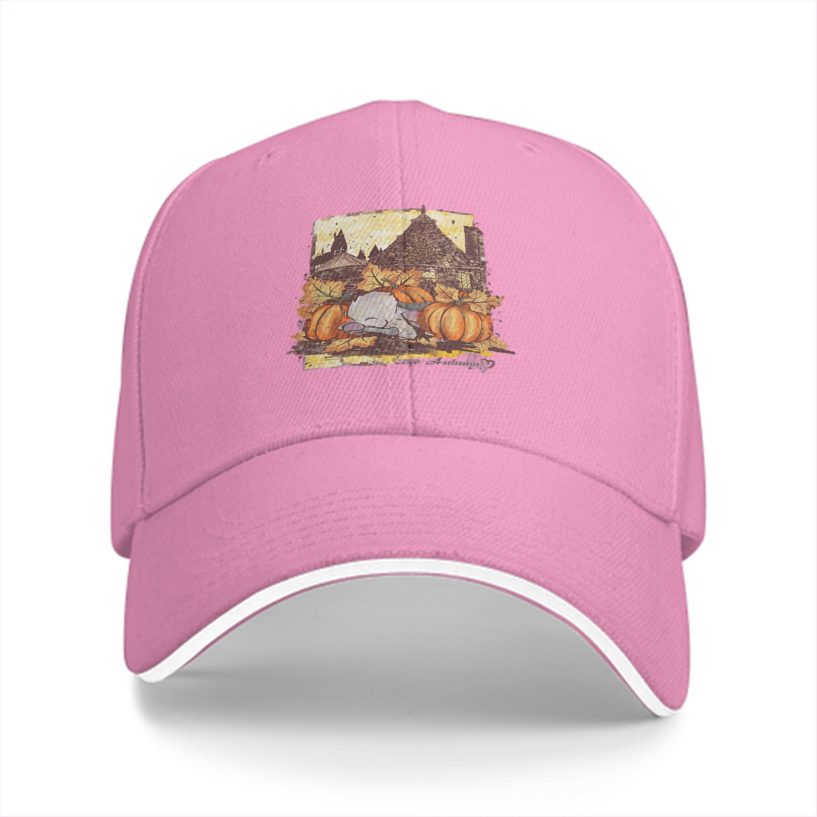 Black Baseball Cap With Autumn Pumpkin Farmhouse Graphic