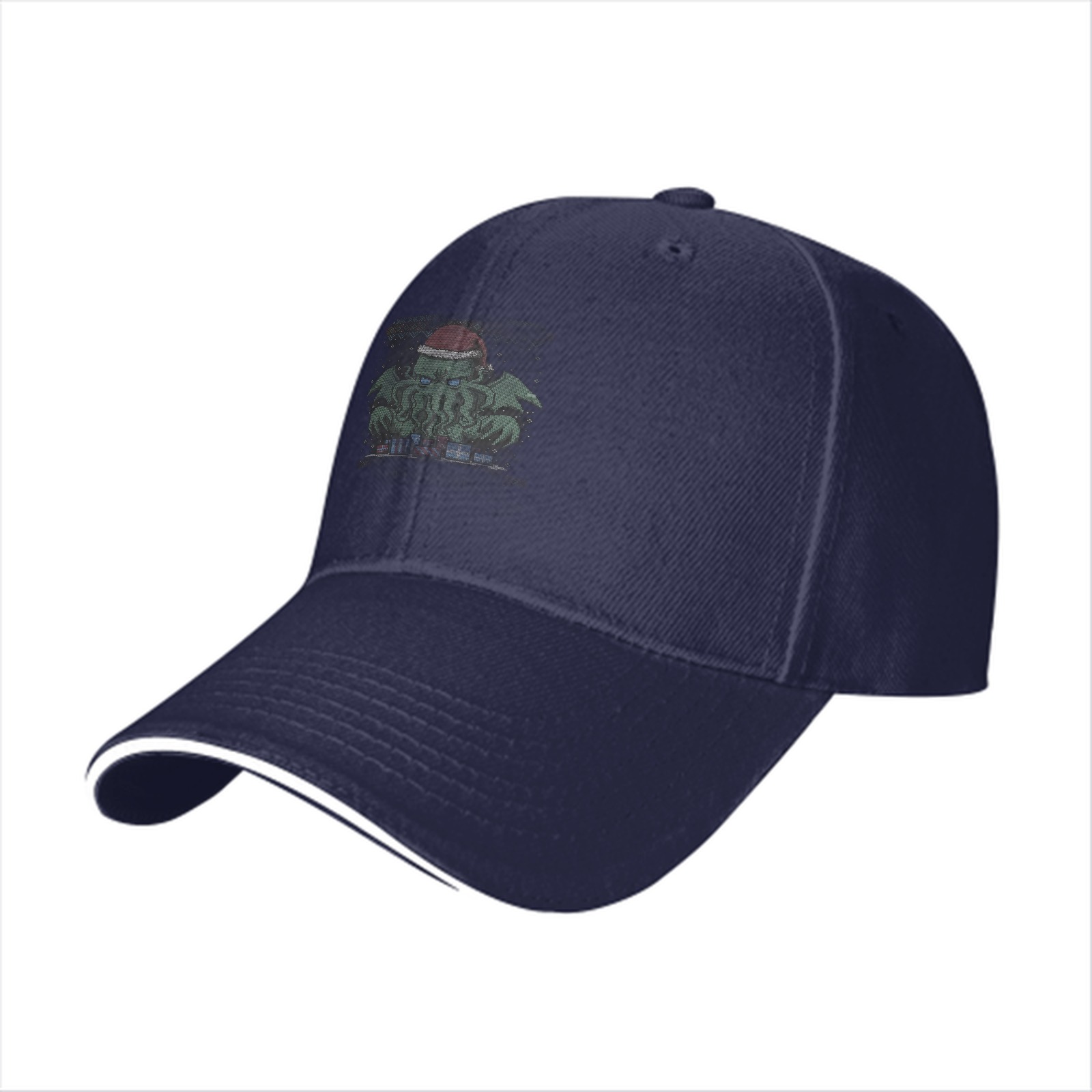 Black Baseball Cap with Christmas Cthulhu Graphic