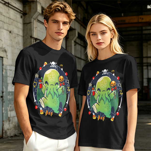 Olive T-Shirt With Cute Halloween Cthulhu Graphic Print