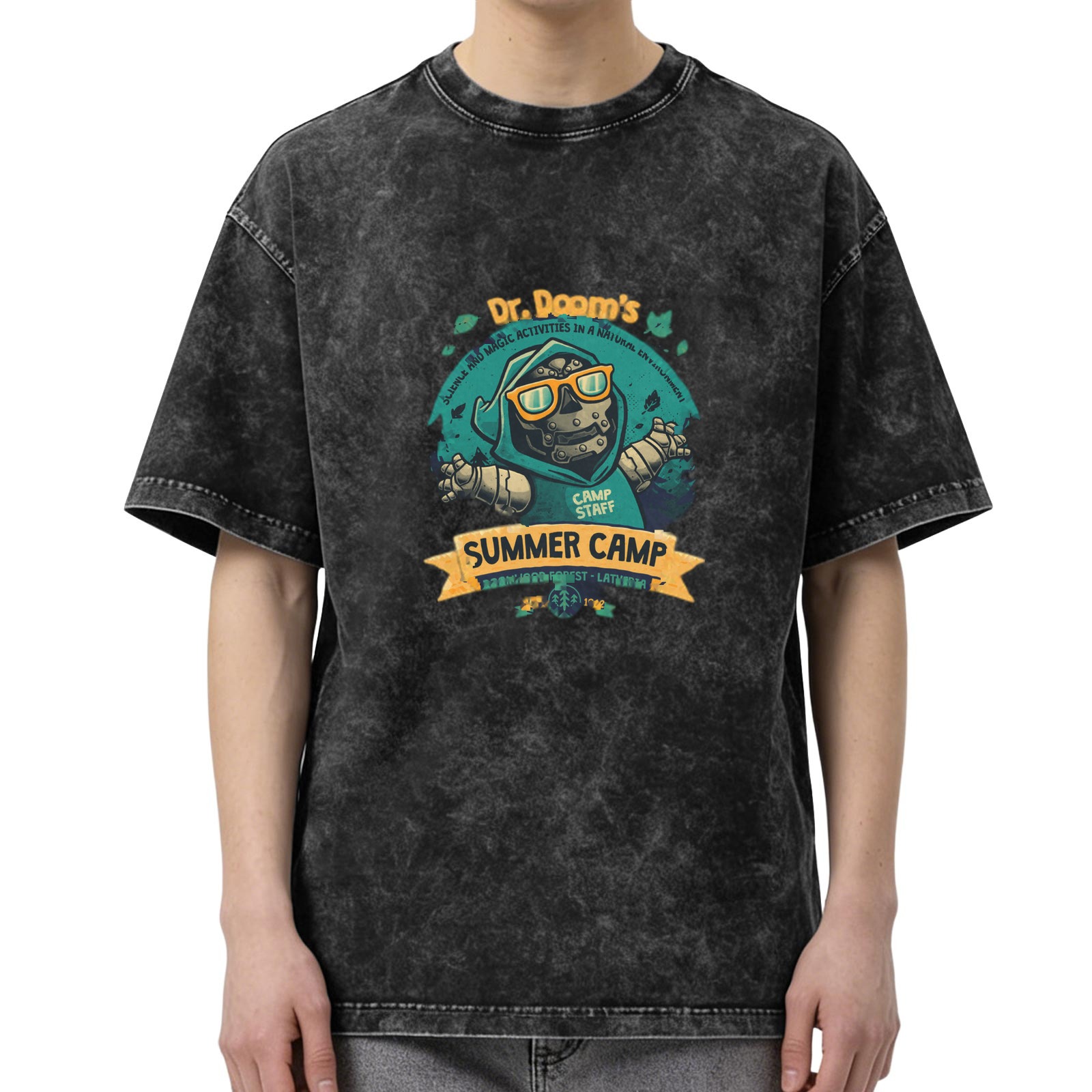 Dr. Doom's Summer Camp Staff Acid Wash Graphic T-Shirt