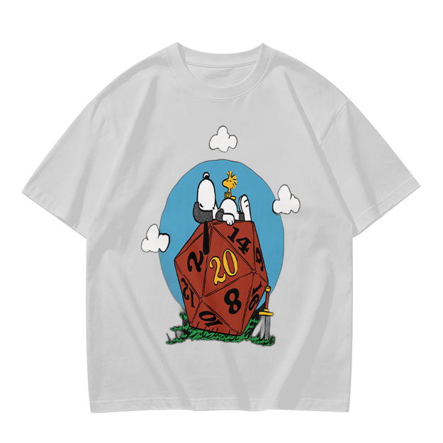 Snoopy and Woodstock on a D20 Dice Graphic T-Shirt