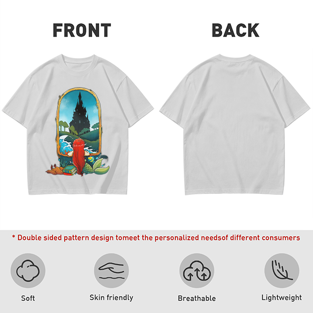 Olive T-Shirt With Mermaid Looking At Castle Art Print