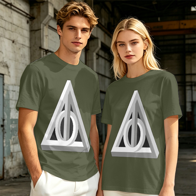 Olive T-shirt with 3D Deathly Hallows Symbol Print