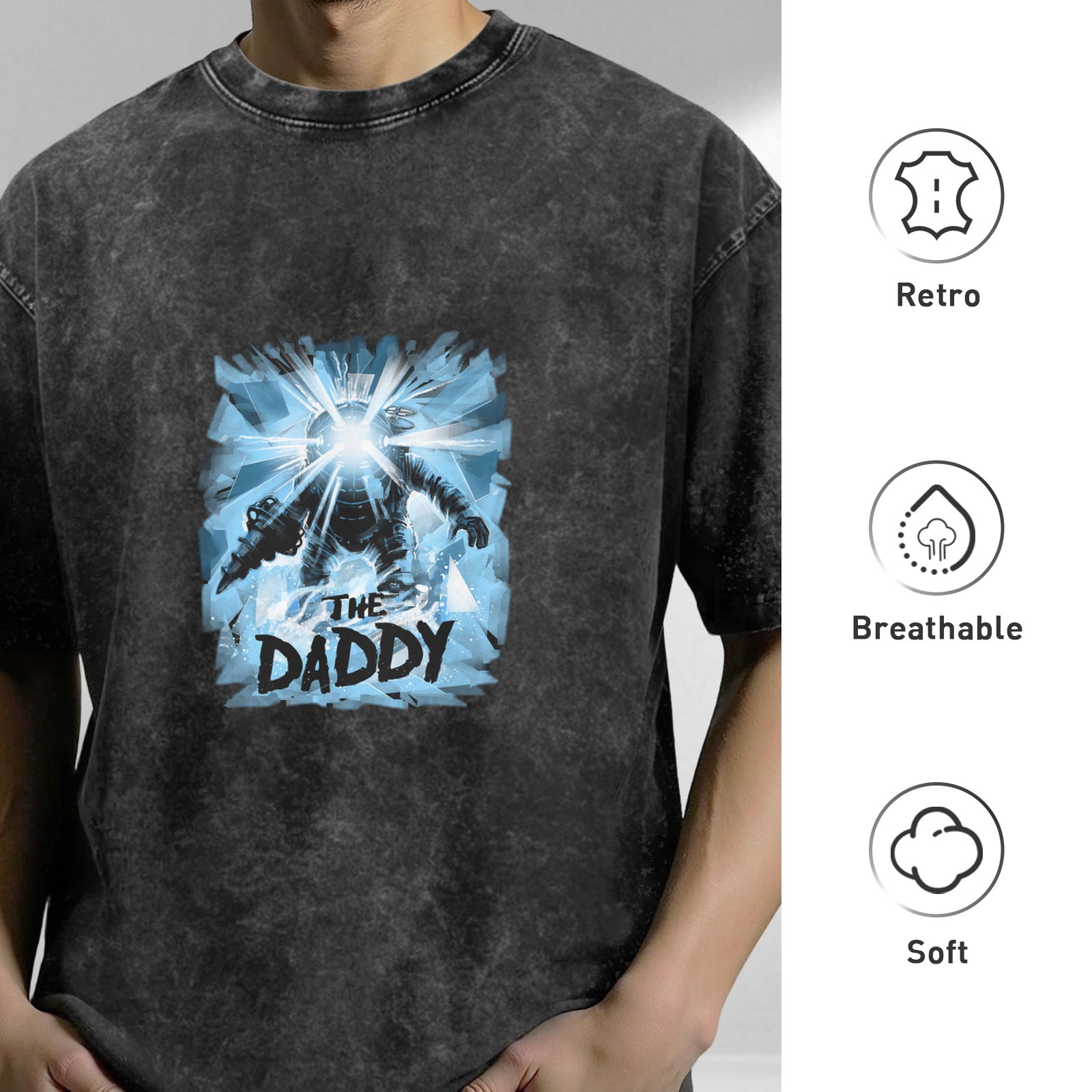 Men's Oversized Vintage Wash Graphic T-Shirt 'The Daddy' (Bioshock Big Daddy Inspired)