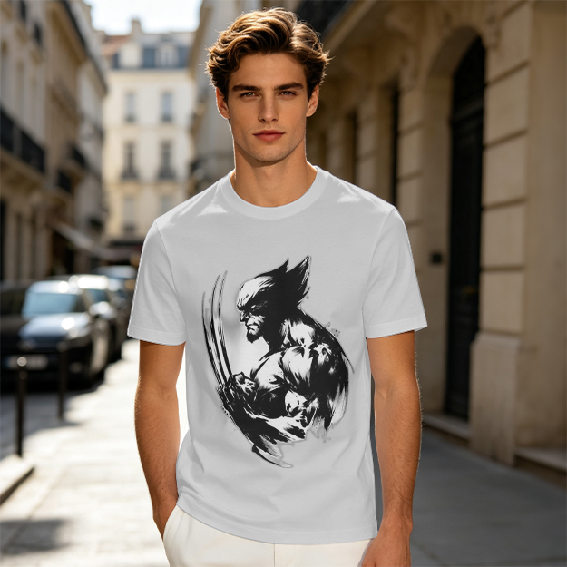 Olive T-shirt with Ink Style Wolverine Graphic Print