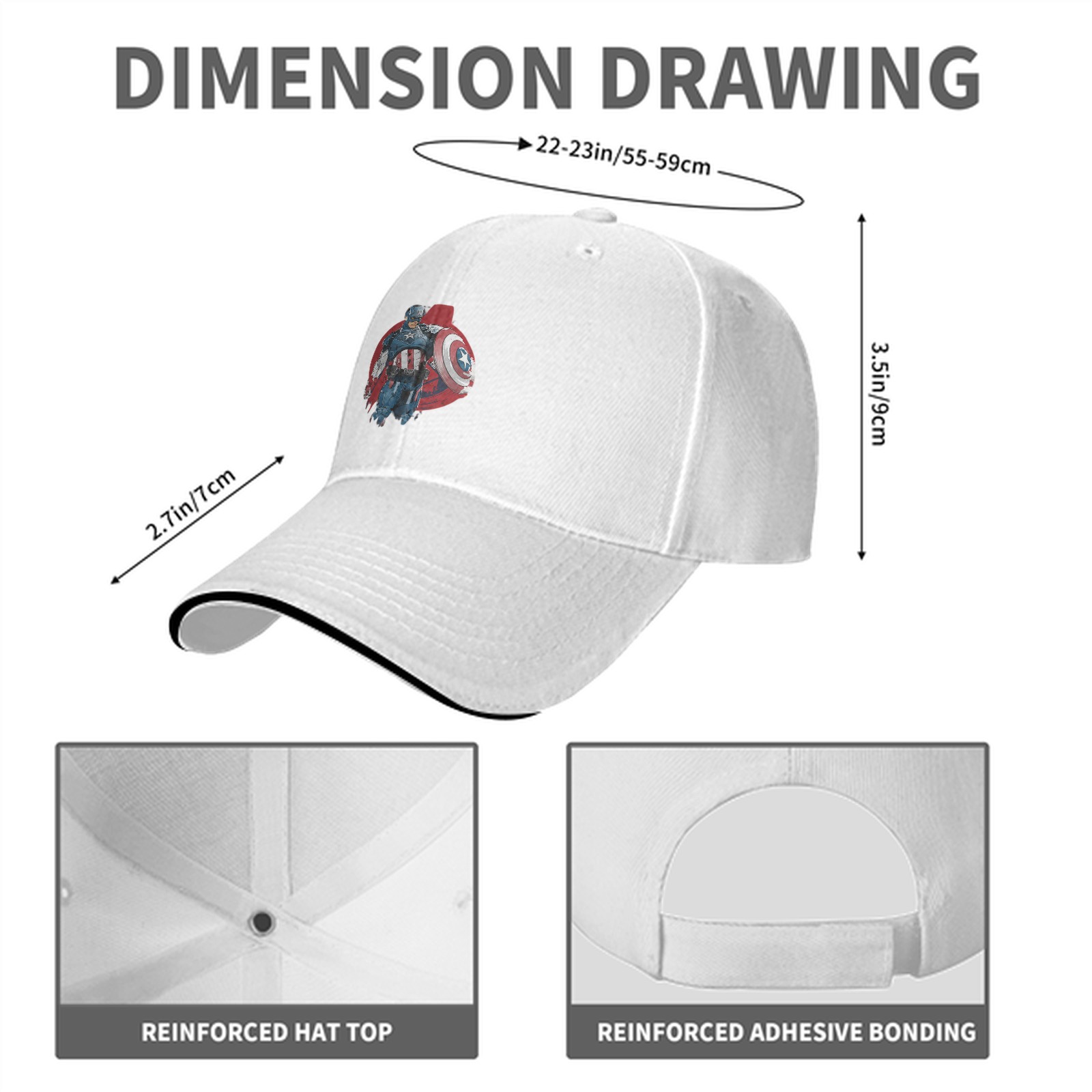Black Baseball Cap With Captain America Graphic Print
