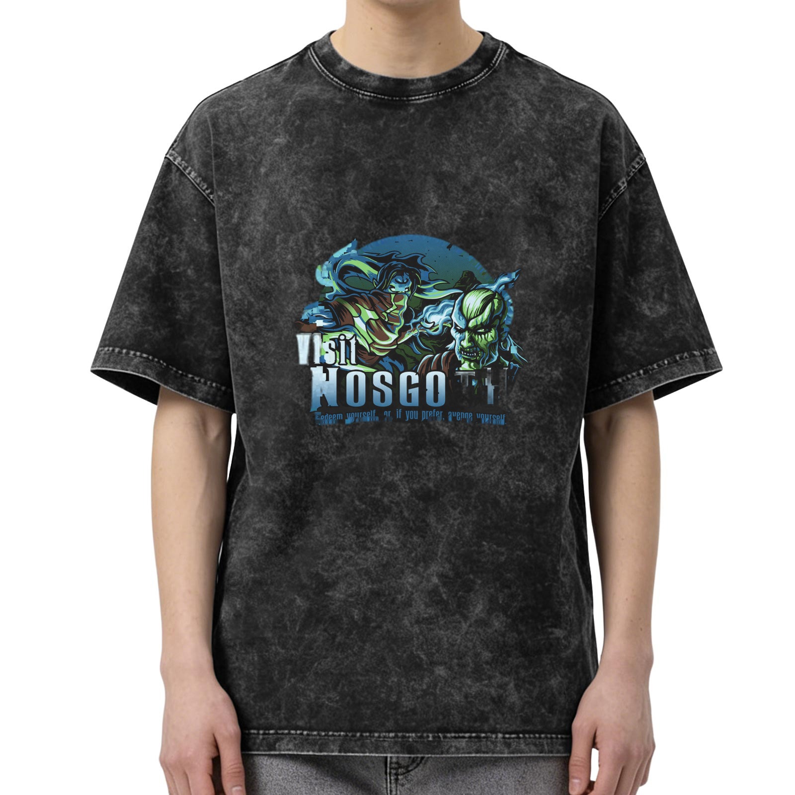 Visit Nosgo Dark Acid Wash Graphic T-Shirt