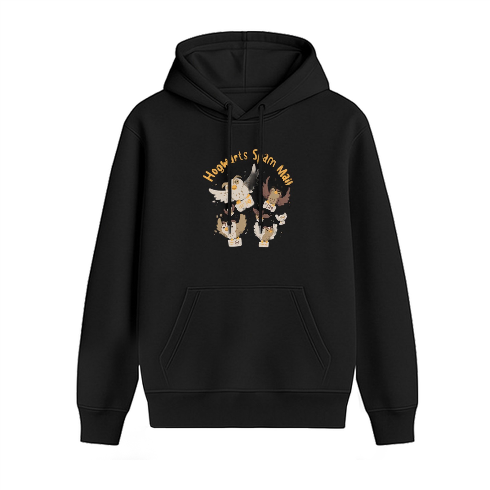 Hogwarts Spam Mail Owl Graphic Black Hoodie
