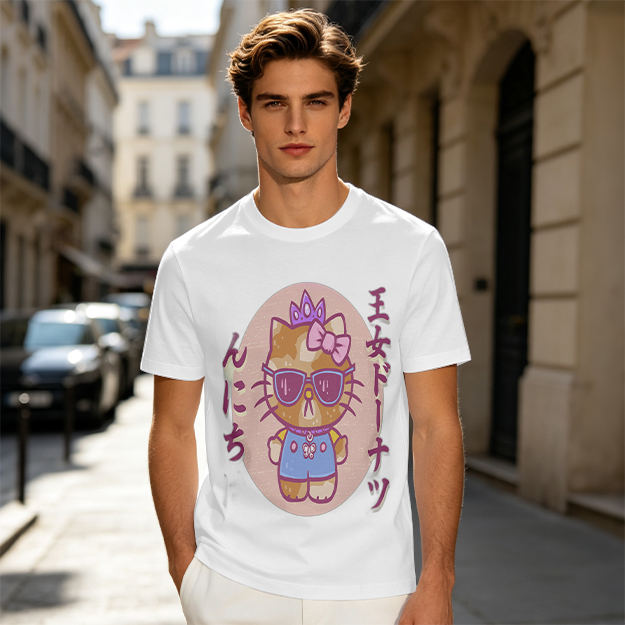 Olive T-Shirt with Cool Princess Cat Graphic Print