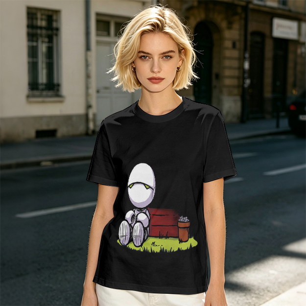 Olive T-Shirt With Sad Sitting Robot Graphic Print
