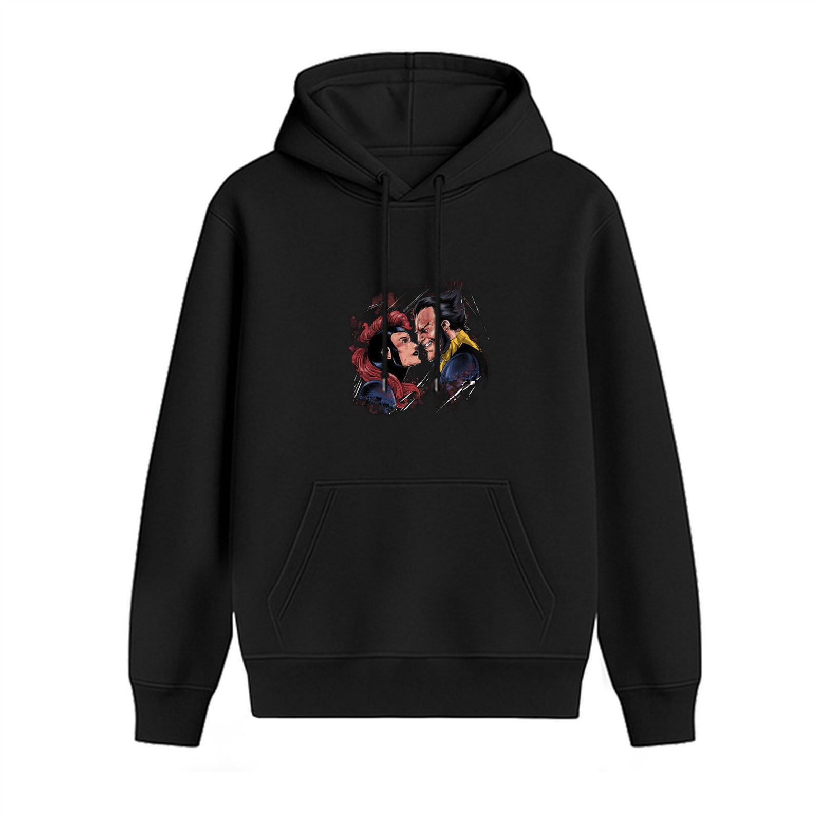Black hoodie with X-Men comic character graphic print