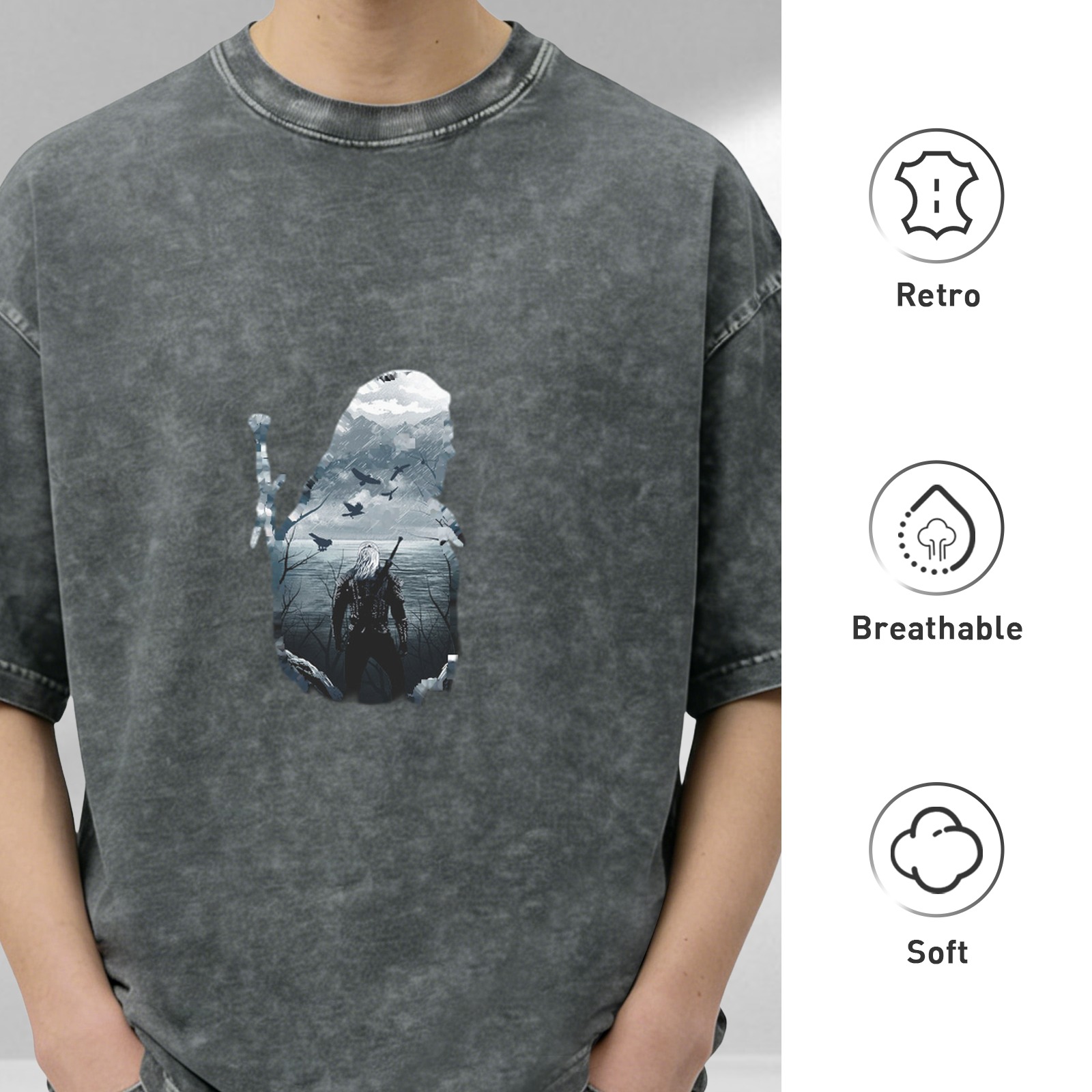 Witcher Silhouette Graphic Vintage Wash T-Shirt