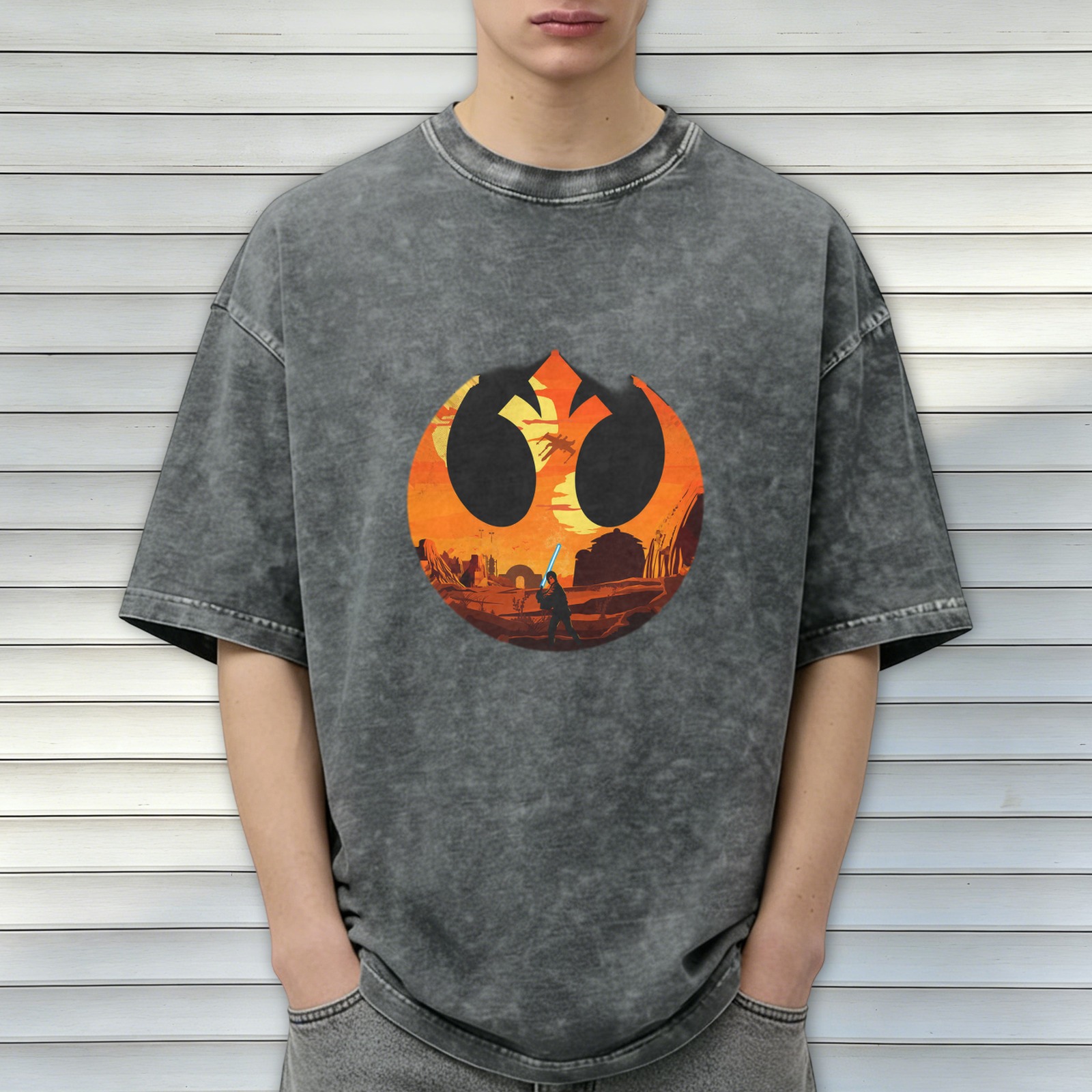 Star Wars Rebel Logo T-Shirt with Tatooine Sunset Jedi Design