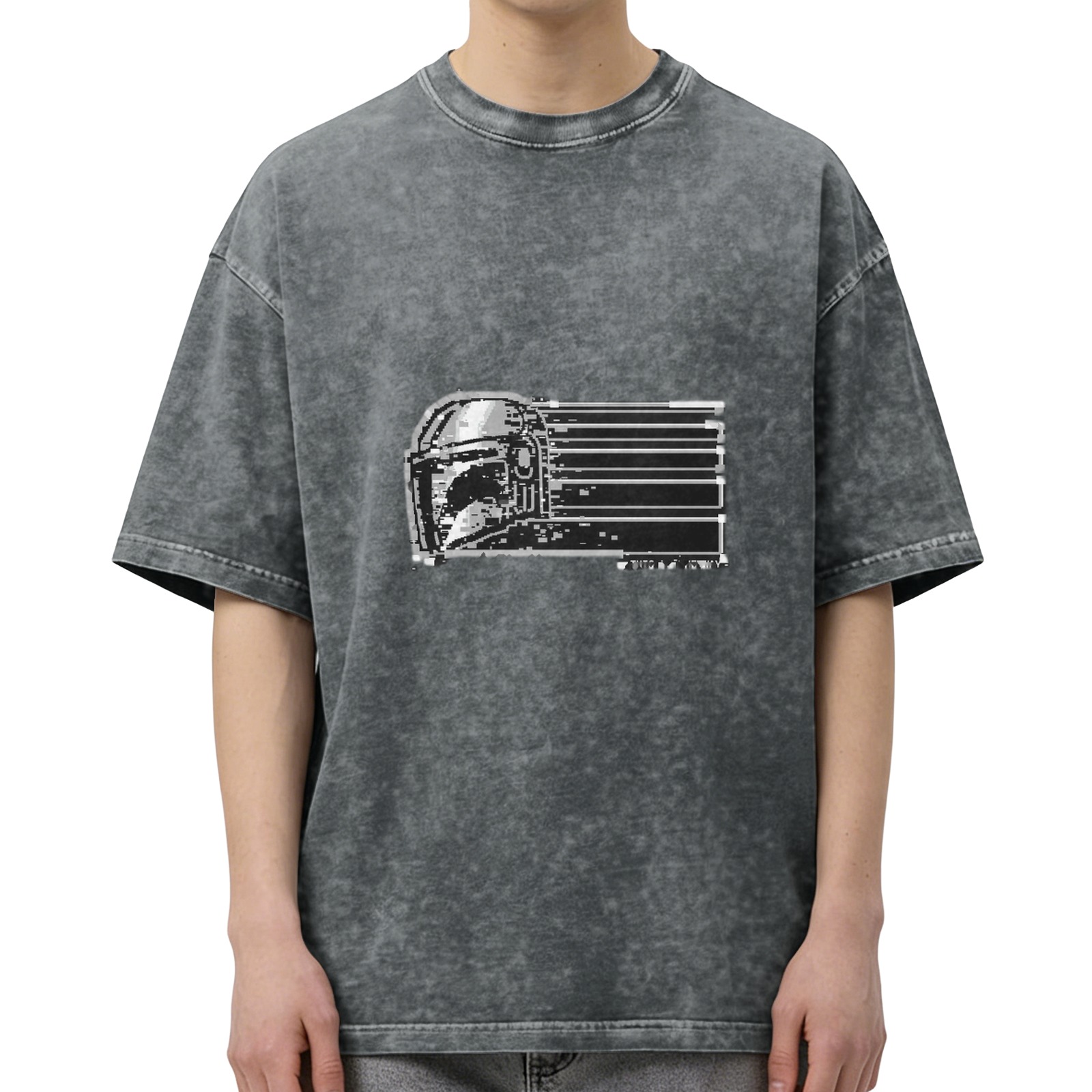 Oversized Stonewashed Black T-Shirt With Space Helmet Graphic