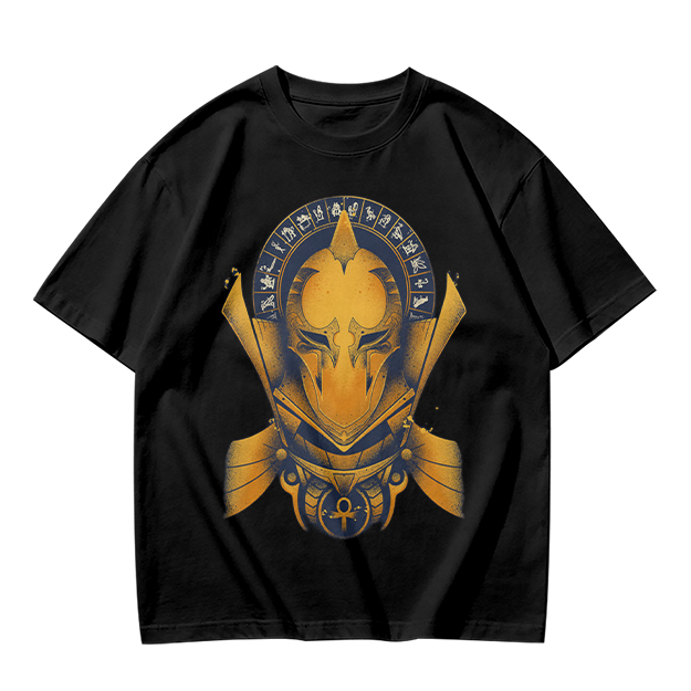 Olive T-Shirt with Ancient Egyptian Style Golden Helmet Print