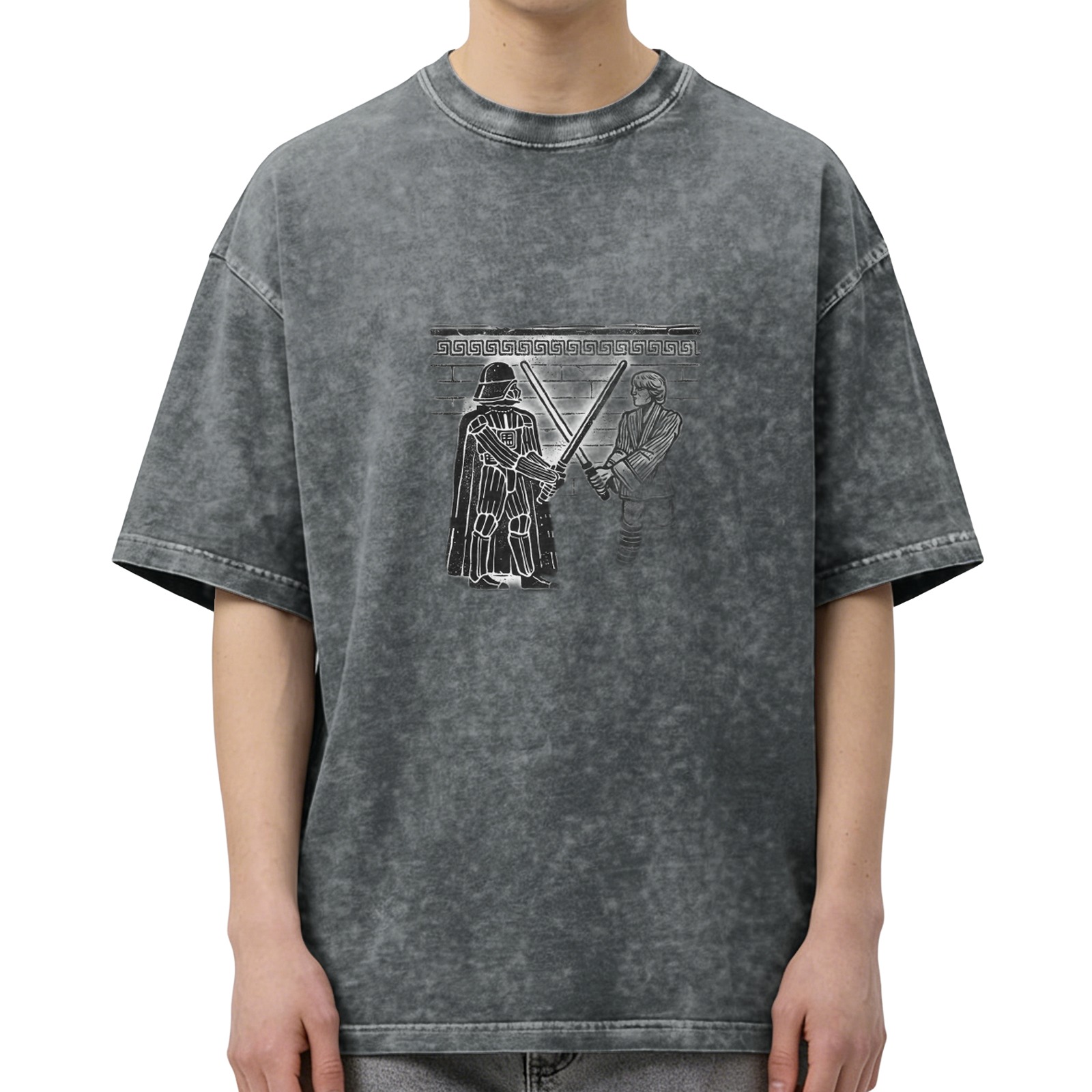 Washed Cotton T-Shirt with Darth Vader vs Luke Lightsaber Duel Art