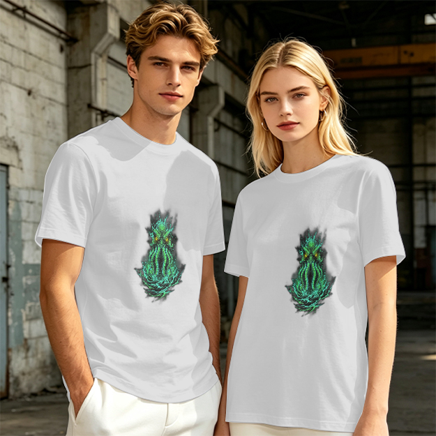 Olive Green T-Shirt With Glowing Cthulhu Monster Print
