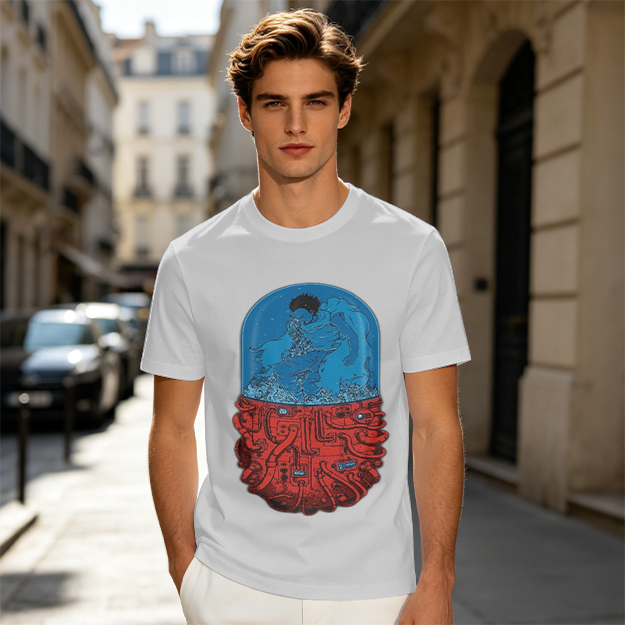 Olive T-Shirt With Surreal Capsule Water Figure Graphic