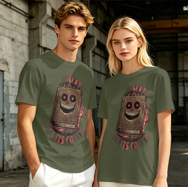 Olive T-Shirt With Evil Monster Book Graphic Design