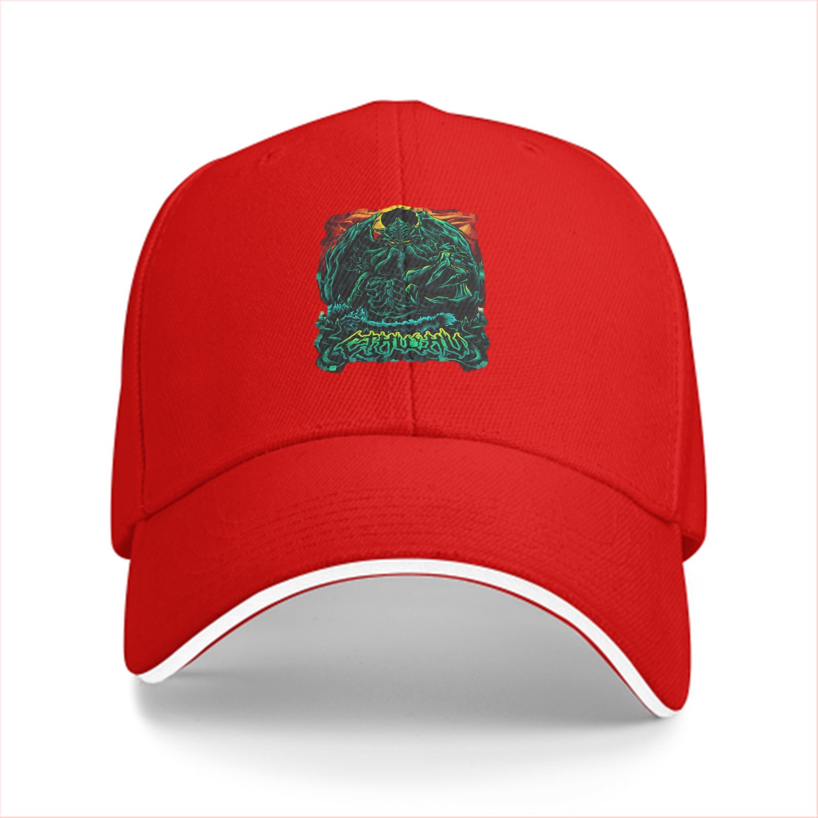 Black Baseball Cap With Dark Fantasy Monster Graphic Print
