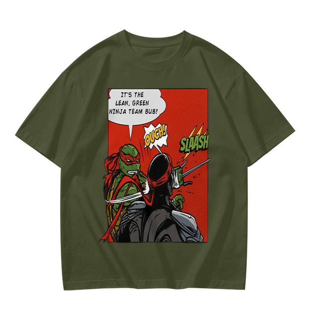 Olive T-Shirt with Ninja Turtles Comic Print