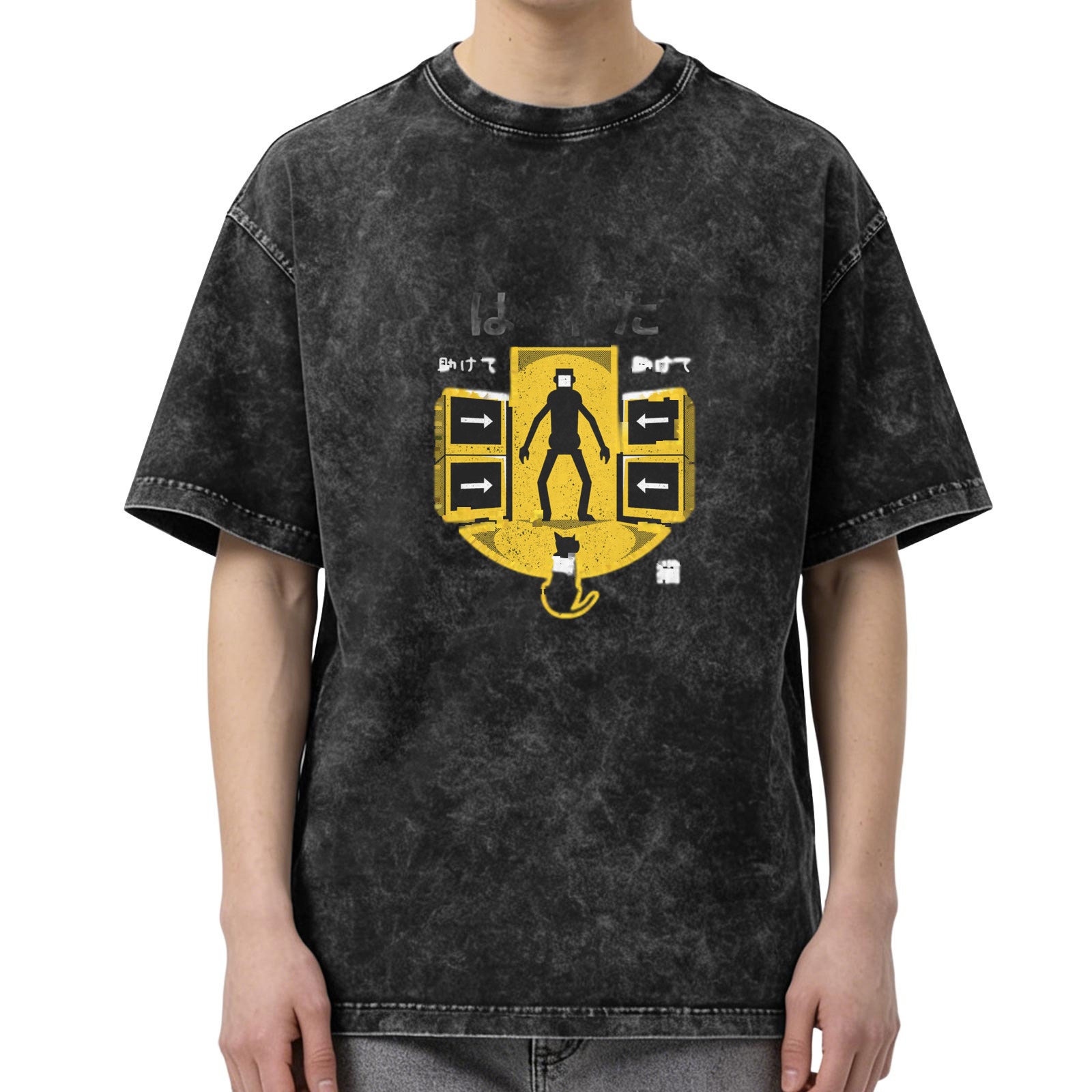 Oversized Acid Wash T-Shirt With Japanese Graphic Print