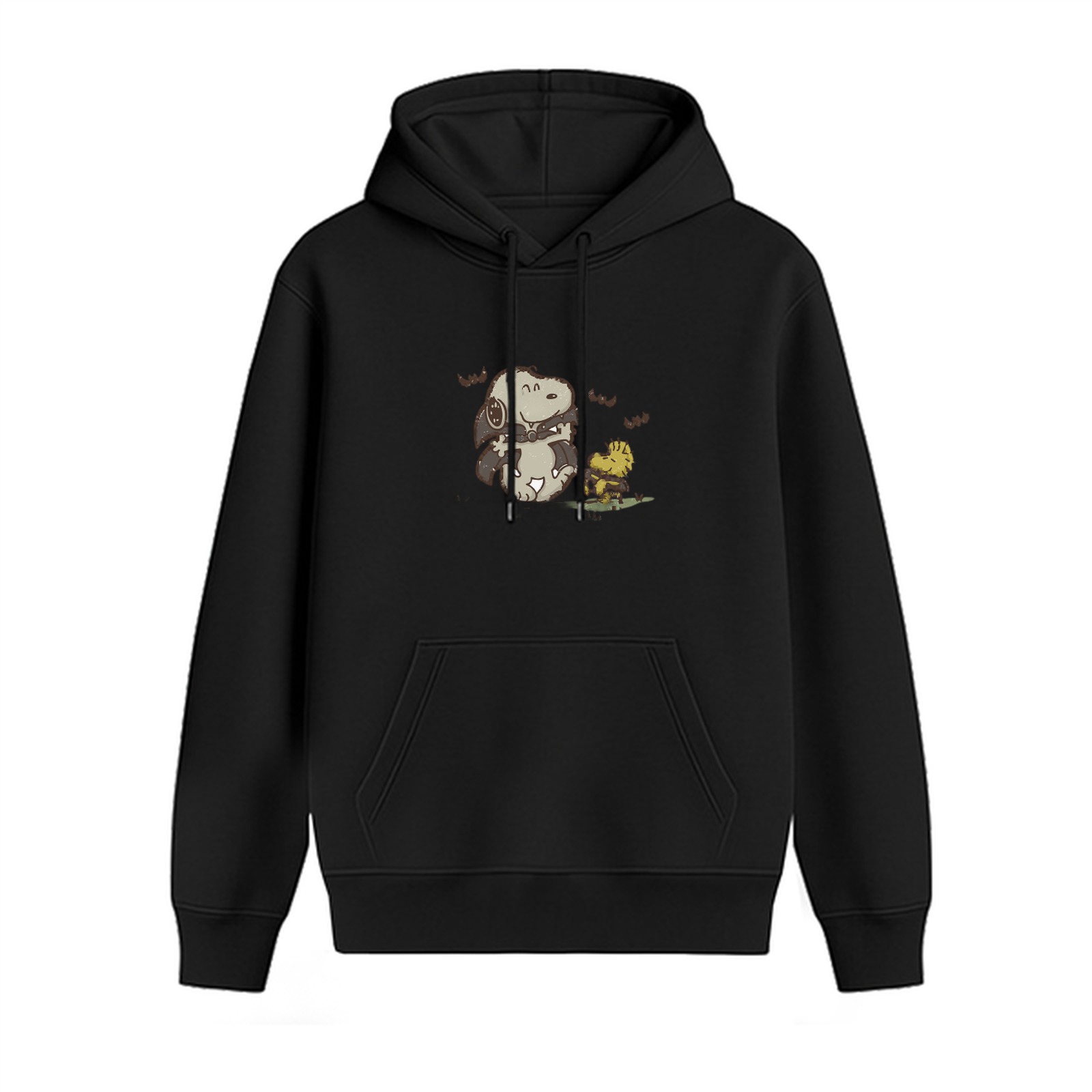 Black hoodie with cute cartoon animal graphic print