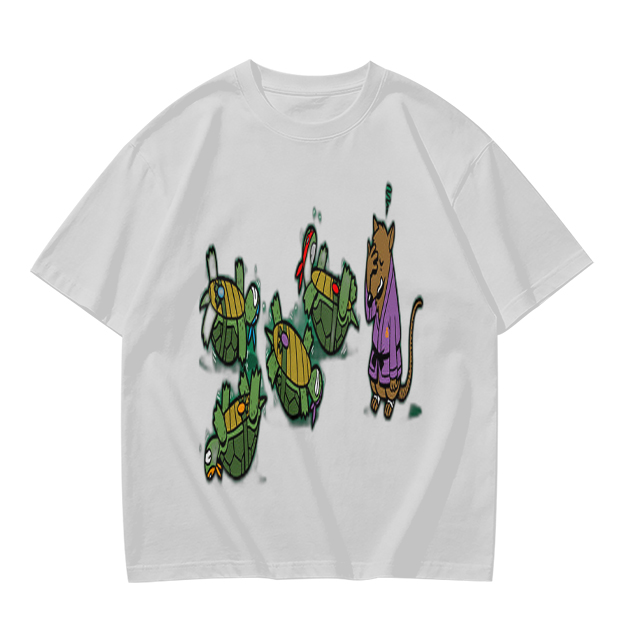 Olive Graphic Tee With Ninja Turtles and Splinter Print