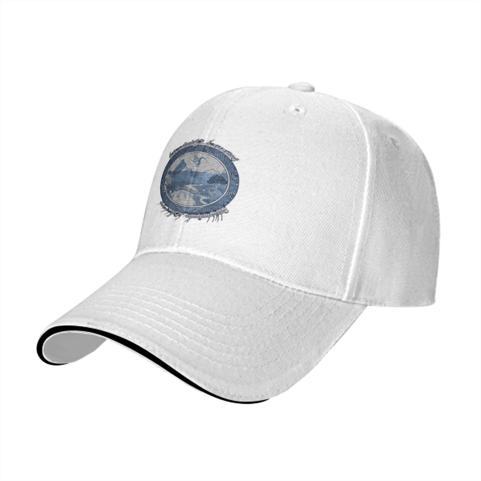 Black Baseball Cap With Distressed Blue Landscape Graphic
