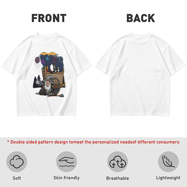 Olive T-Shirt with Wizard and Fireworks Cart Graphic