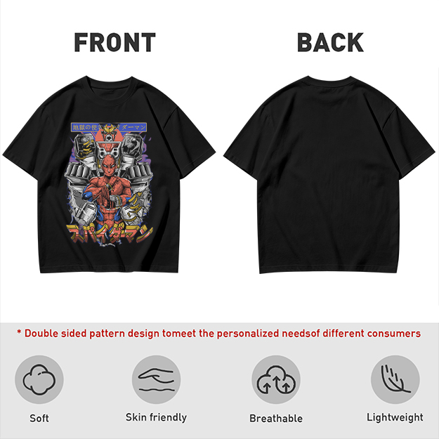 Olive T-shirt with Japanese Spider-Man Mech Graphic Print