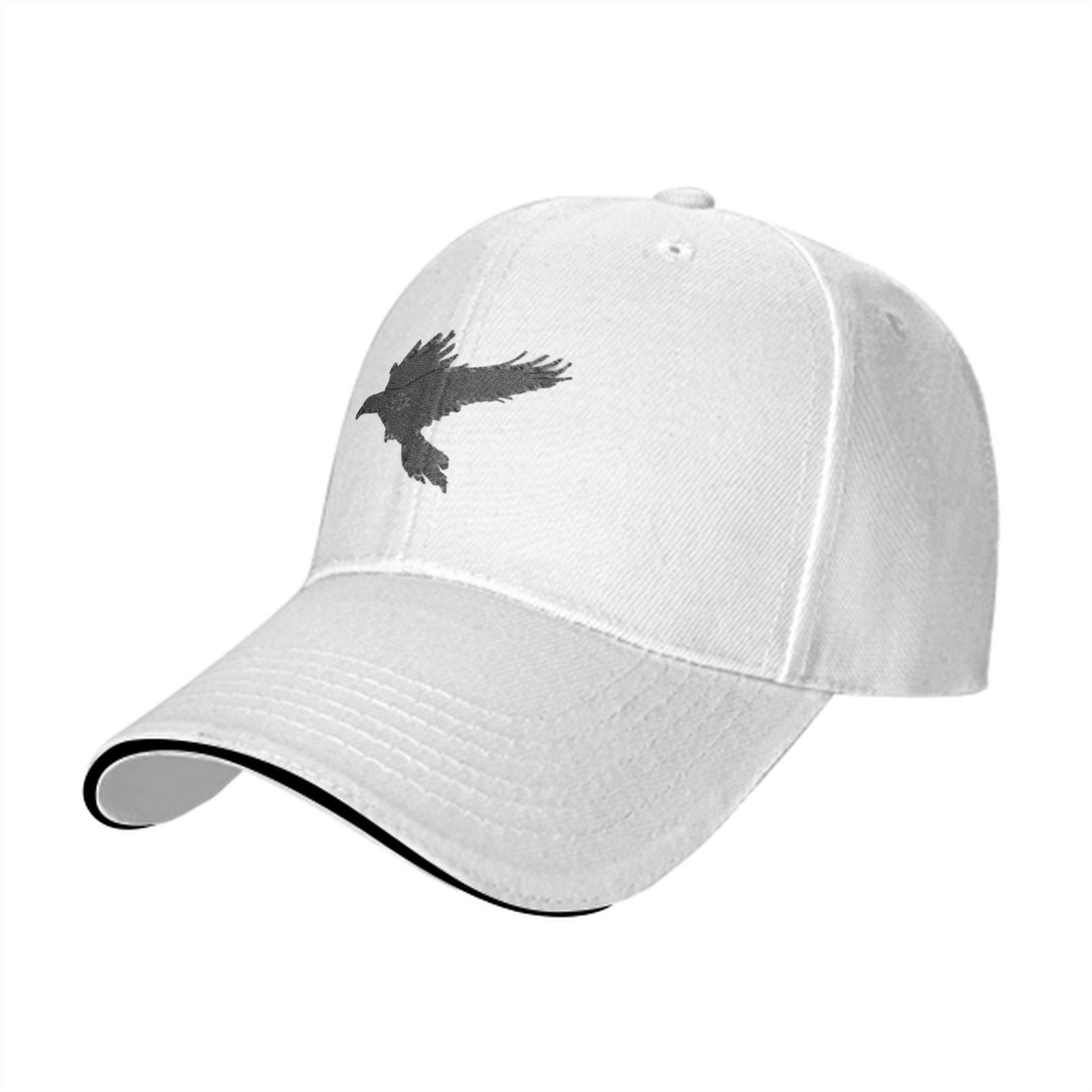 Black Baseball Cap With Grey Flying Raven Silhouette Design