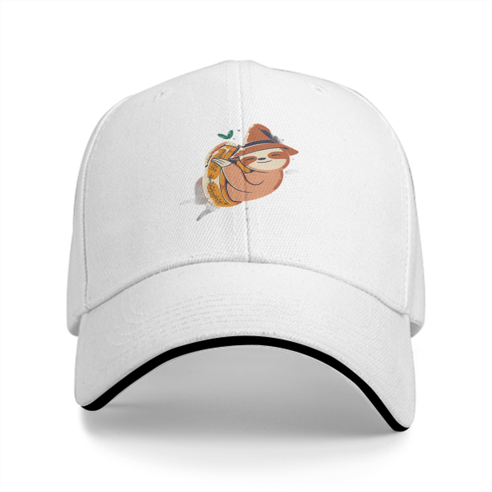 Black Baseball Cap With Cute Sloth Hugging Pumpkin Print