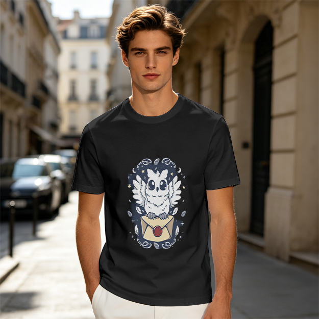 Owl with Envelope and Celestial Details Graphic T-Shirt