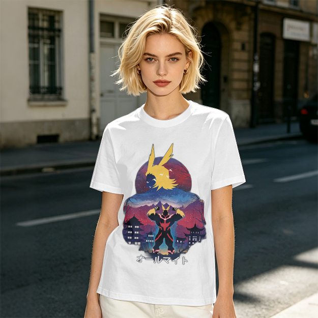 Olive t-shirt with All Might anime character graphic print