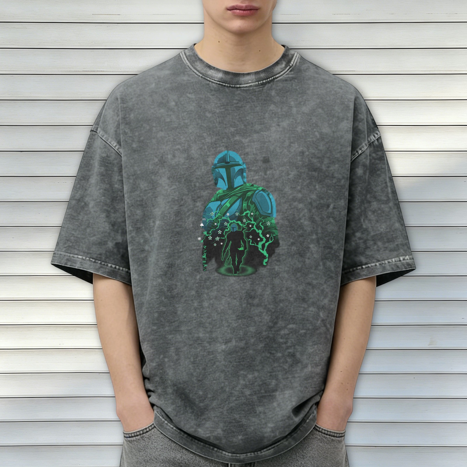 Washed Black Mandalorian Graphic Short Sleeve T-Shirt