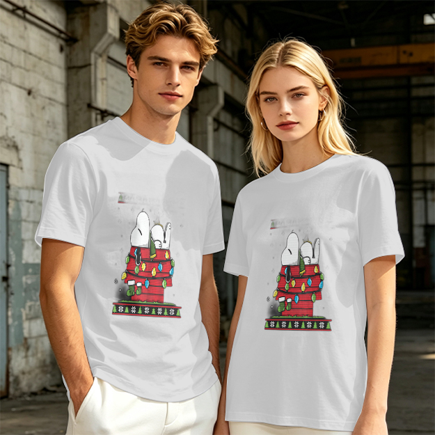 Olive T-Shirt with Snoopy Christmas Doghouse Design