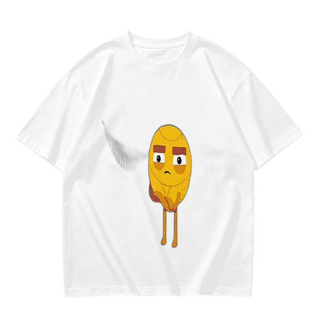 Olive T-Shirt With Sad Yellow Cartoon Character Print