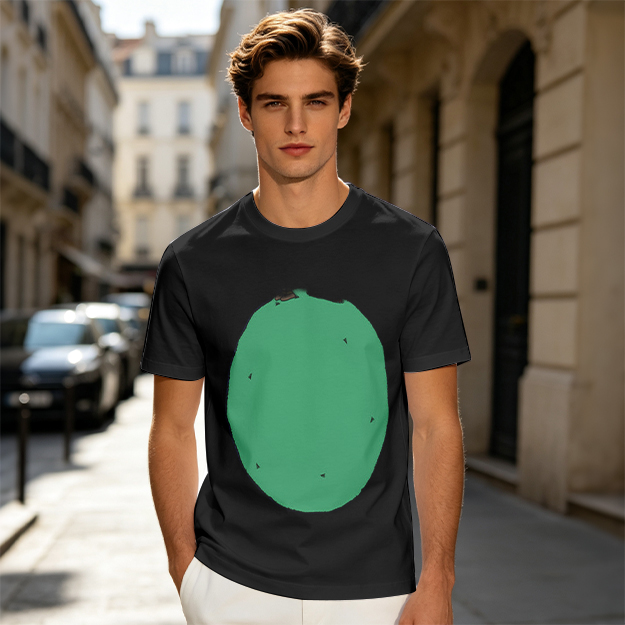 Olive Green T-Shirt With Simple Green Oval Graphic Print
