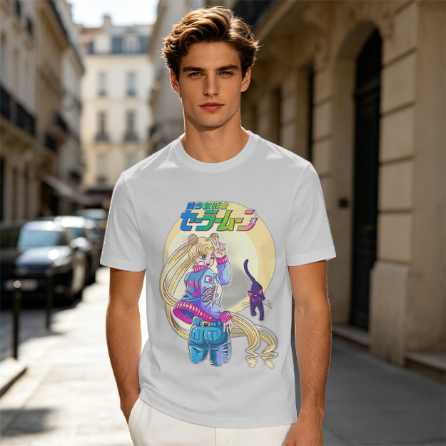 Olive anime graphic t-shirt featuring Usagi and Luna