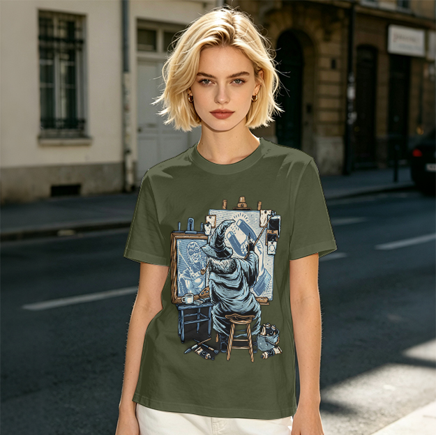 Olive T-Shirt Featuring Wizard Painting Superhero Artwork